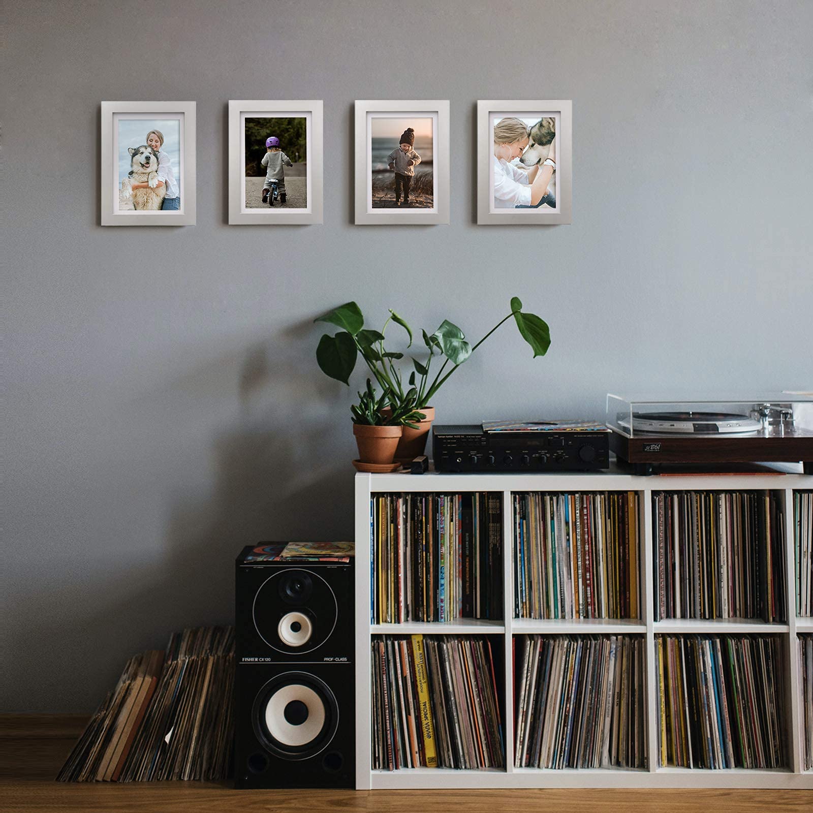 KINLINK 5x7 Picture Frame Light Grey, Solid Wood Frame 5x7 with Acrylic Plexiglass for Pictures 4x6 With Mat,Tabletop and Wall D